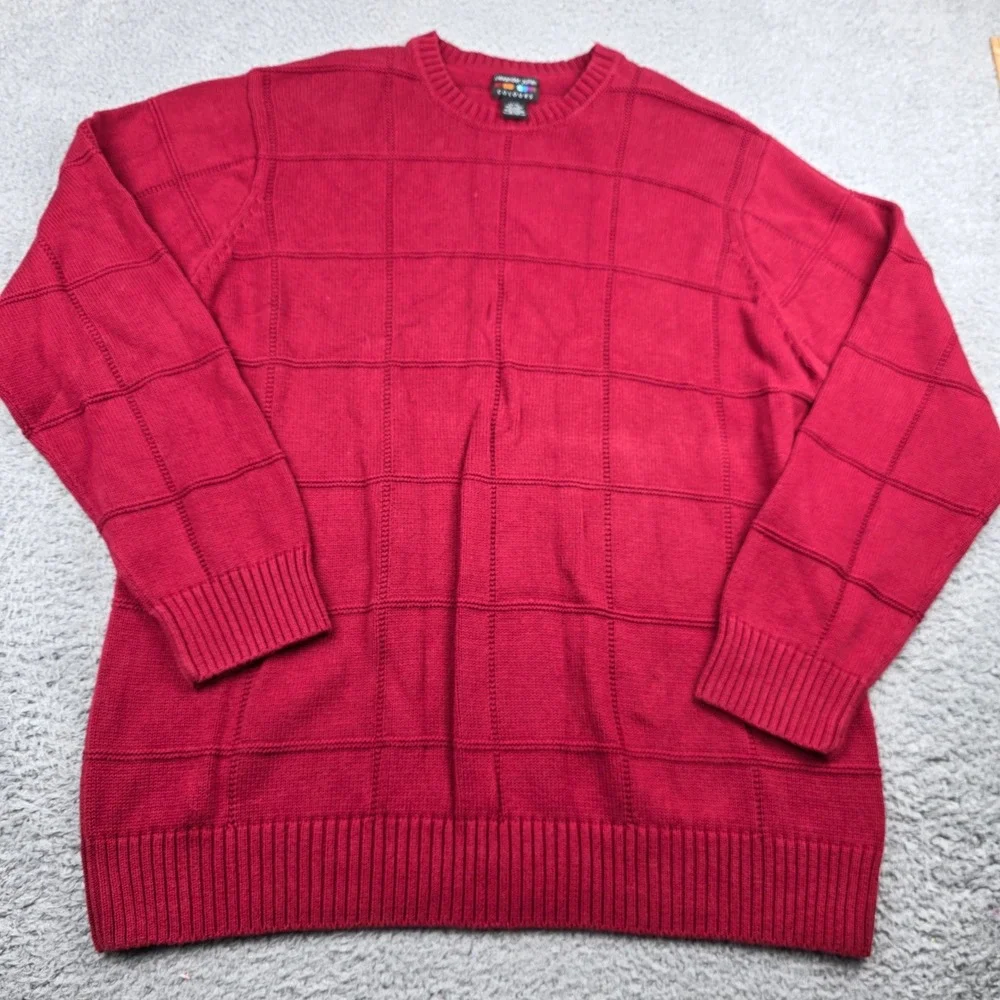 Alexander Julian COLOURS Mens Red Textured Grid Crewneck‎ Cotton Sweater LT Tall